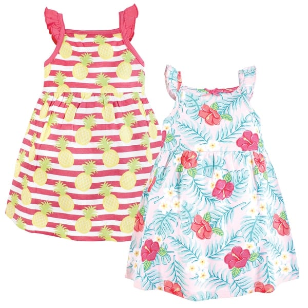 slide 1 of 1, Hudson Baby Infant and Baby Girl Cotton Dresses, Tropical Floral 0-3 Months - Tropical Floral
