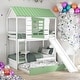 preview thumbnail 1 of 13, Modern Cute Twin Over Twin Size House Bunk Bed With Convertible Slide And Trundle for Bedroom Green+White