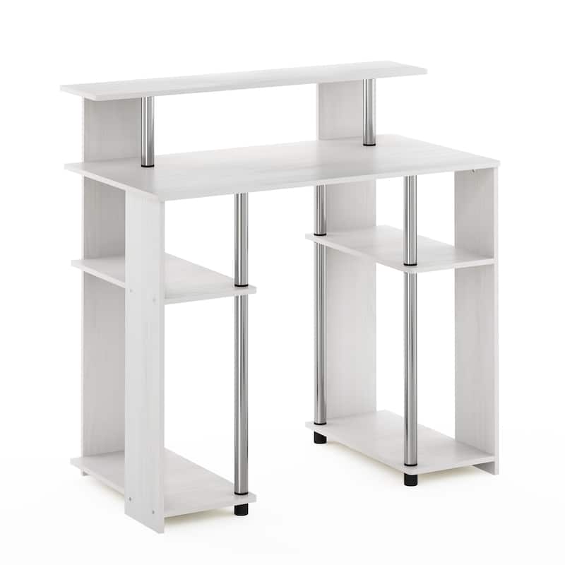 Computer Desk - White Oak & Stainless Steel - Modern Writing Table