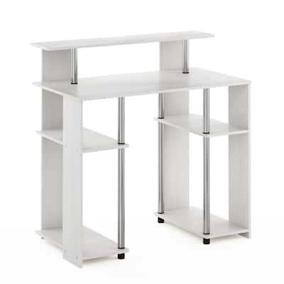 Computer Desk - White Oak & Stainless Steel - Modern Writing Table