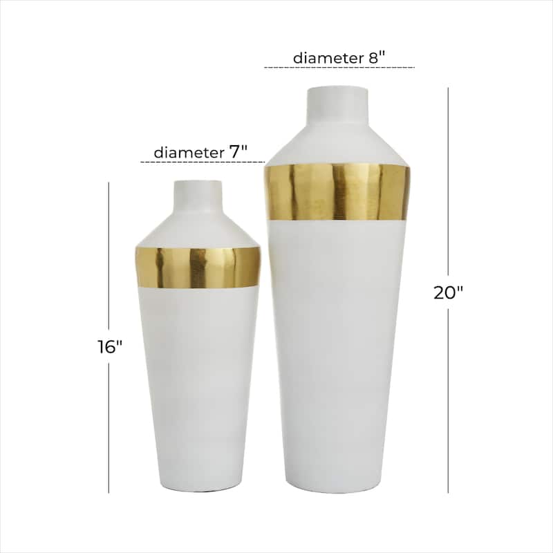 Metal Decorative Vase with Gold Band - Set of 2 Black or White - Roche River Decor