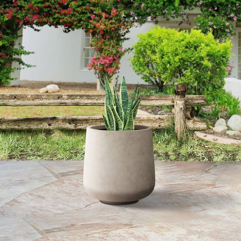 Plantara 17" H Round Concrete planter, Outdoor Modern Planter pot,Flower pot with Drainage Hole for Garden