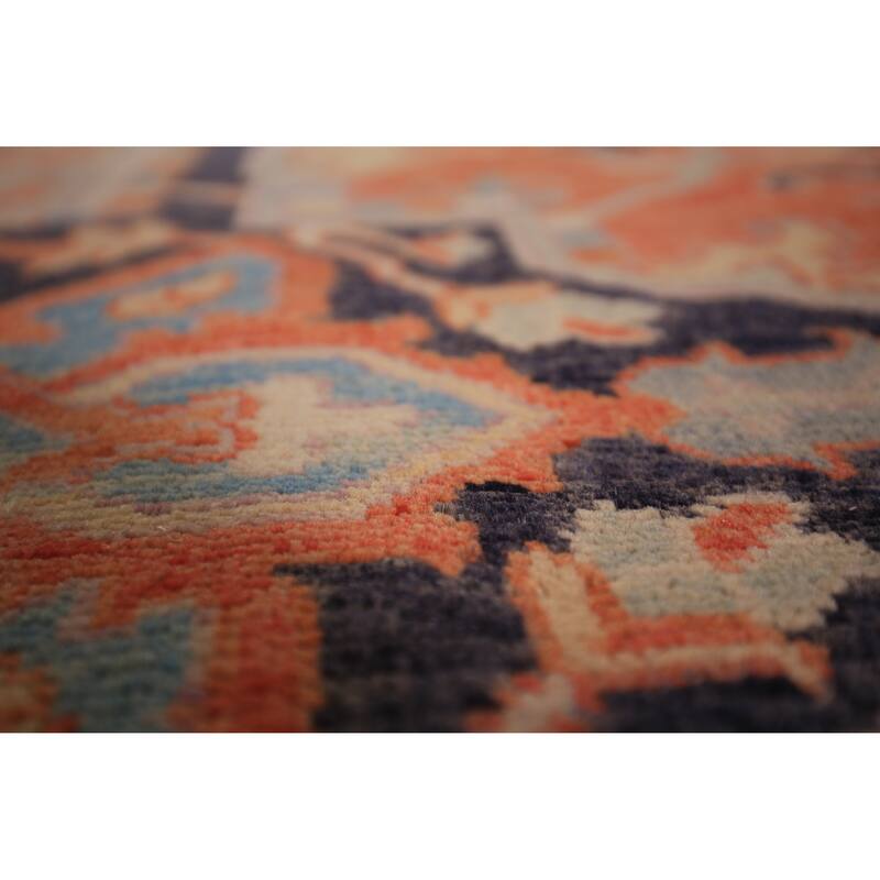 Vegetable Dye Heriz Oriental Area Rug Hand-Knotted Floral Wool Carpet - 8'9" x 12'5"
