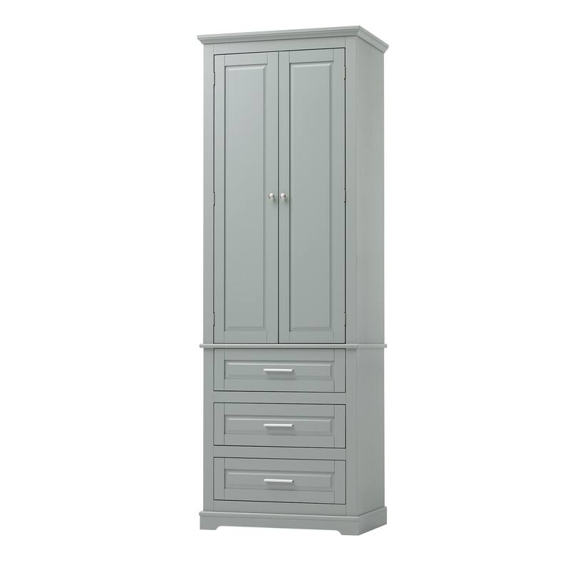 Double Door Bathroom Storage Cabinet Tall Bathroom Storage Cabinet with 3 Drawers Moisture-Resistant Cabinet