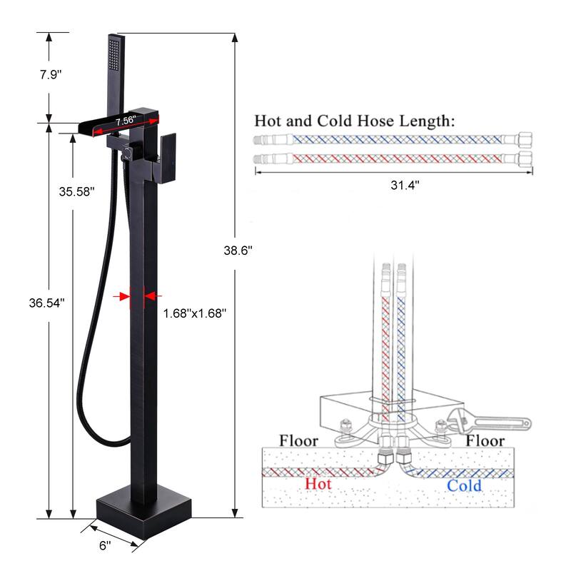 WOWOW Single Handle Freestanding Bathtub Faucet with Handheld Shower