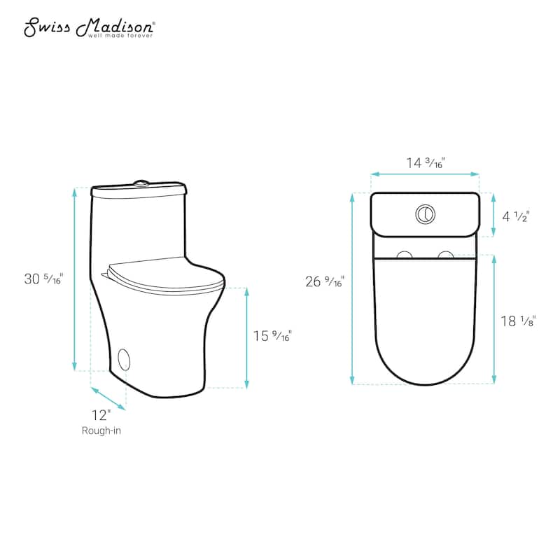 Vincennes One-Piece Toilet Dual-Flush 0.8/1.28 Gpf - 26.55" x 14.2" 30.3"