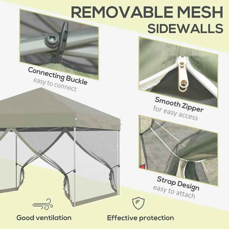 10'x10' Pop Up Canopy Tent, Adjustable Height,Wheeled Bag,Screen Room