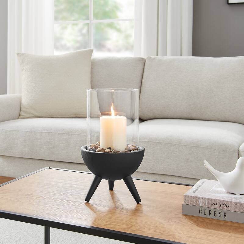Large Hurricane Glass Candle Holders with Pedestal Base - 12.5" - Black
