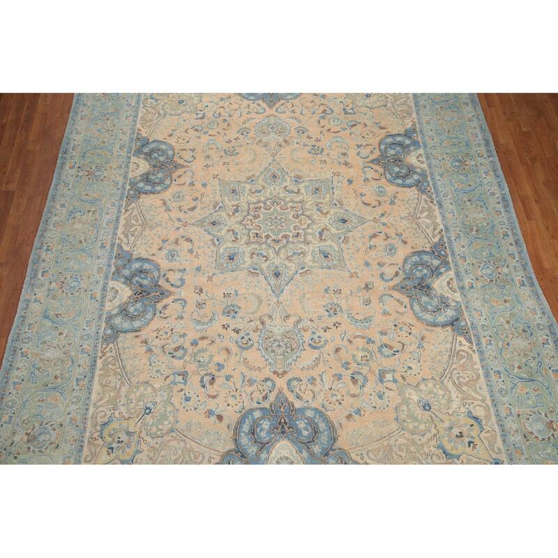 Hand Knotted Oriental 100% Wool Carpet Traditional Floral Peach Kashmar Area Rug - 12' 5'' X 9' 4''