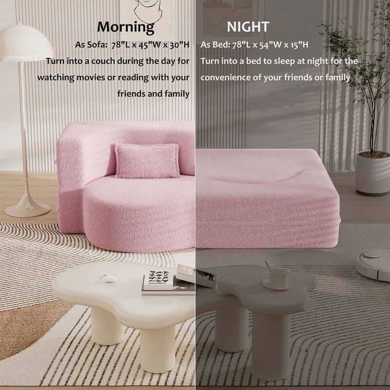 Modern Floor Sofa with 2 Pillows,Convertible Sleeper Sofa Bed