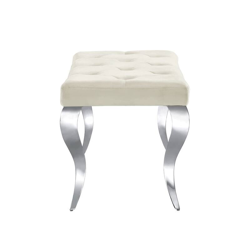 Luxury Velvet Bench Button Tufted Upholstered Dining Bench with Polished Metal Legs
