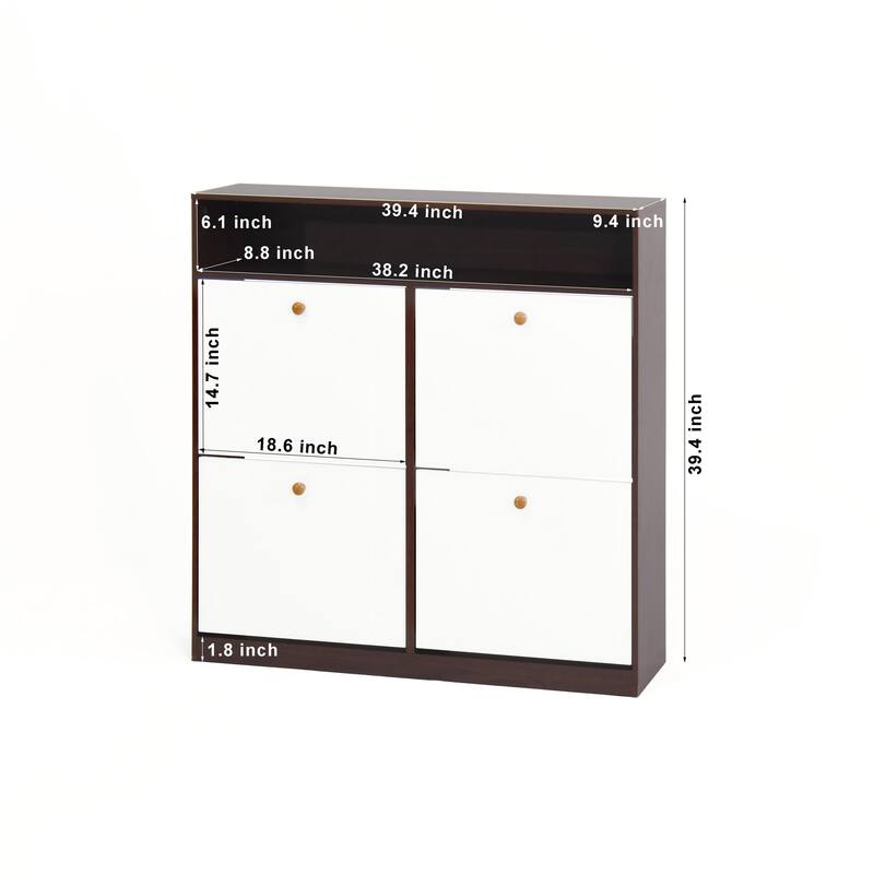 39.4" Shoe Storage Cabinet with 4 Flip Drawers, Large Freestanding Entryway Shoe Organizer with Wooden Handles and Anti-Tip Kit