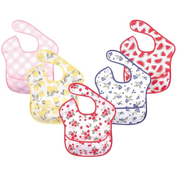 slide 1 of 1, Hudson Baby Infant Girl Waterproof Polyester Bibs 5pk, Strawberries, Feeder - Strawberries Feeder - Strawberries