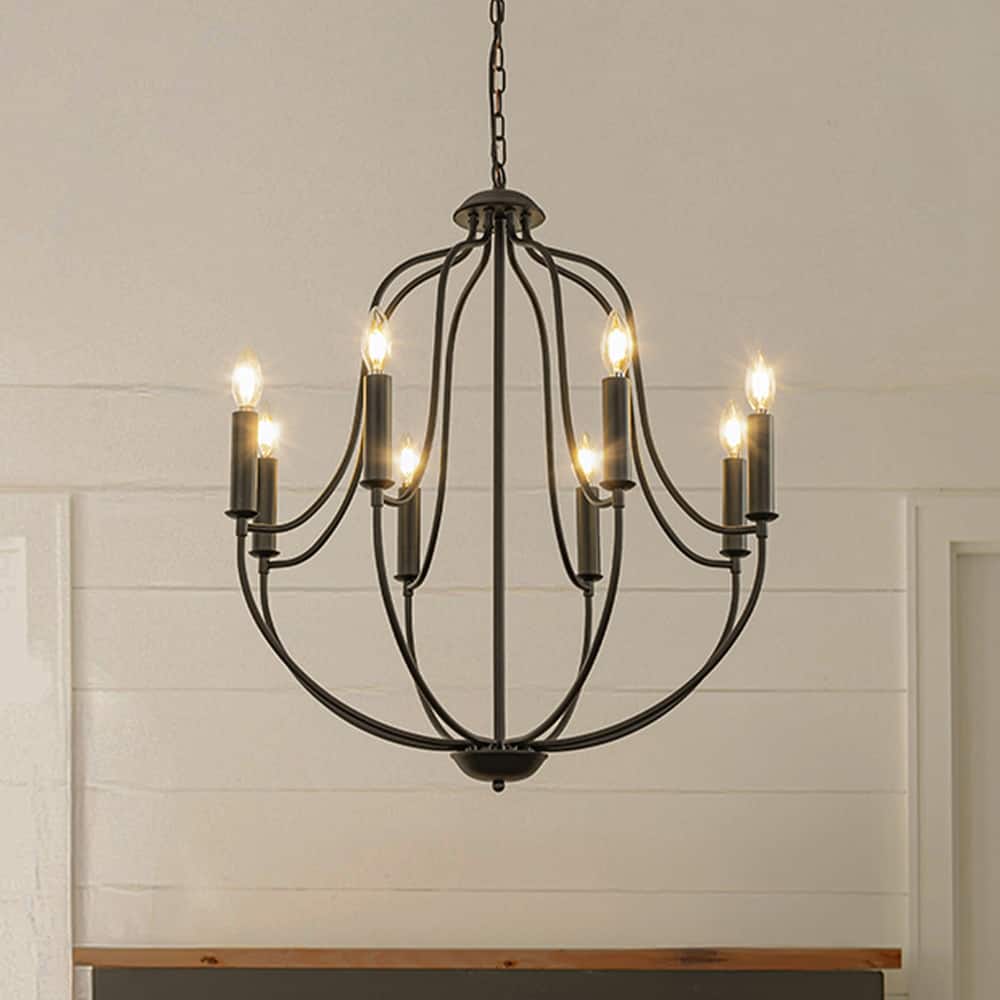 26'' 8-Light Modern Matt Black Classic Candelabra Chandelier Farmhouse Candle Pendant Light For Living Room Dining Room - W26''
