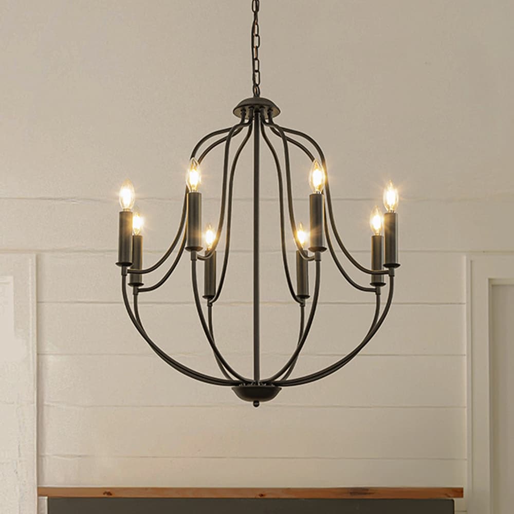 26'' 8-Light Modern Matt Black Classic Candelabra Chandelier Farmhouse Candle Pendant Light For Living Room Dining Room - W26''