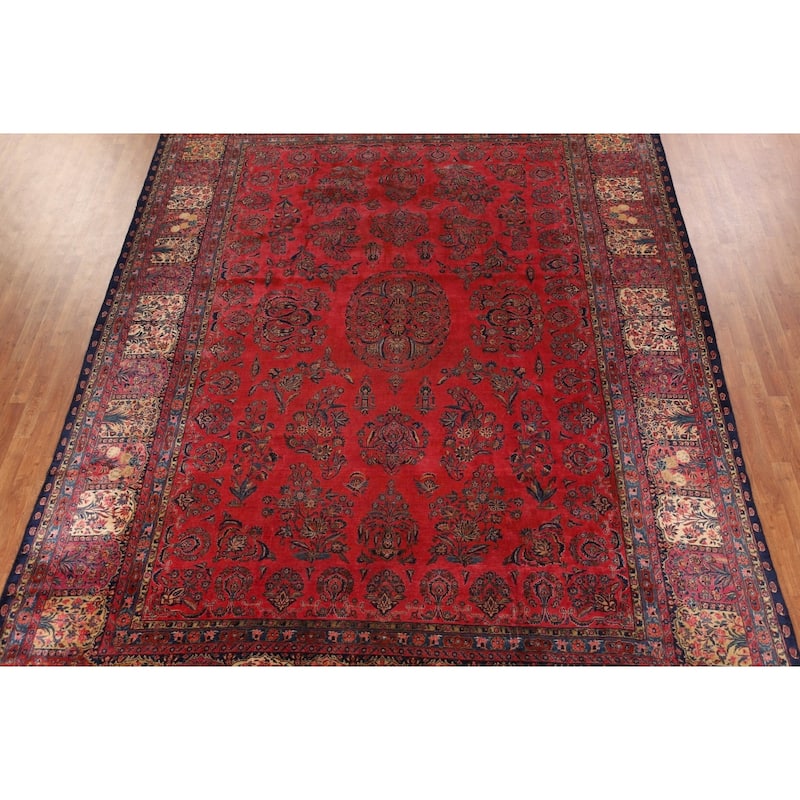 Pre-1900 Antique Sarouk Mohajeran Persian Rug Hand-Knotted Wool Carpet - 10'1"x 13'5"