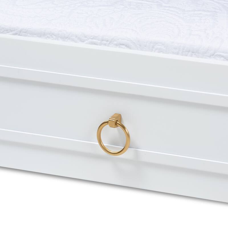 Twin Trundle Bed with Wheels, White Finish, Traditional Style, Fits Under a Twin Bed Frame, Space-Saving