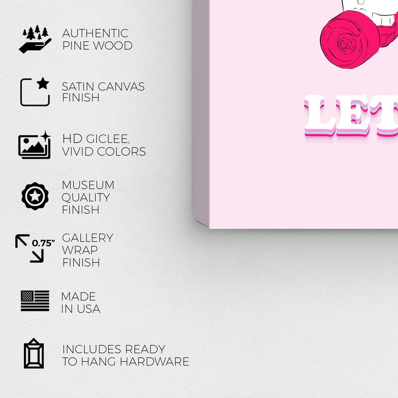 Wynwood Studio Prints Sports and Teams Let's Ride Rollerskate Pink and Pastel Pink Modern & Contemporary Wall Art Canvas Print
