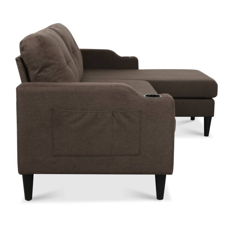 Pull Out Couch, L Shaped Convertible Sleeper Sofa Bed with Hidden Storage, 3-in-1 Upholstered Sectional Sofa with Cup Holder