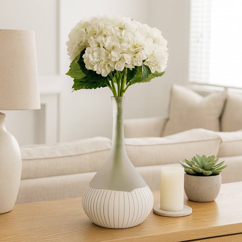 Frosted Flower Glass Vase - Elegant Sculptural Vase for Home Decor - 9" x 9" x 15"