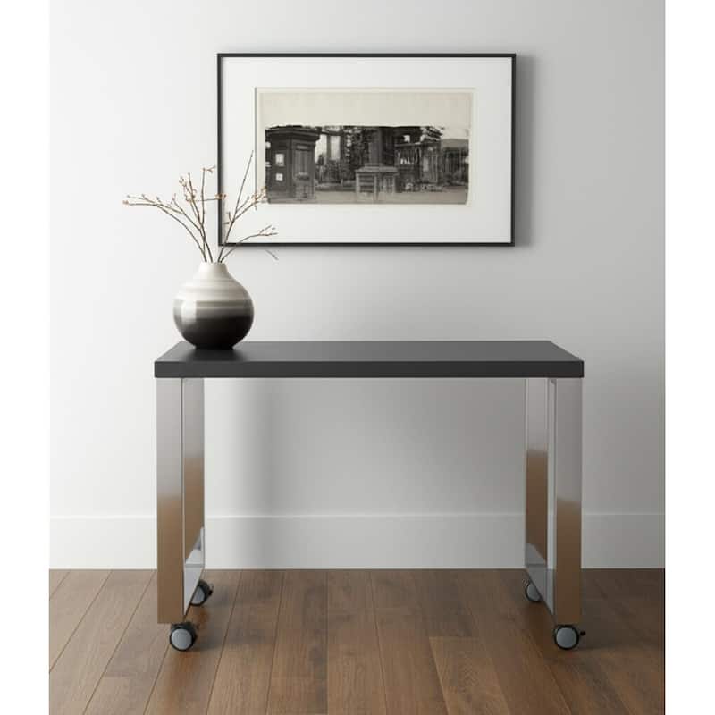 HomeRoots 39" Gray and Silver Wood and Stainless Steel Rolling Sled Writing Desk - Silver