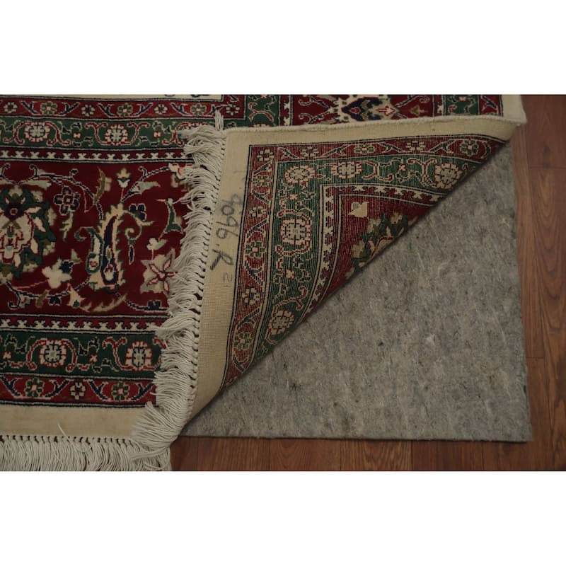 Hand Knotted Oriental 100% Wool Carpet Traditional All-Over Beige & Ivories Kashan Area Rug - 9' 10'' X 7' 11''