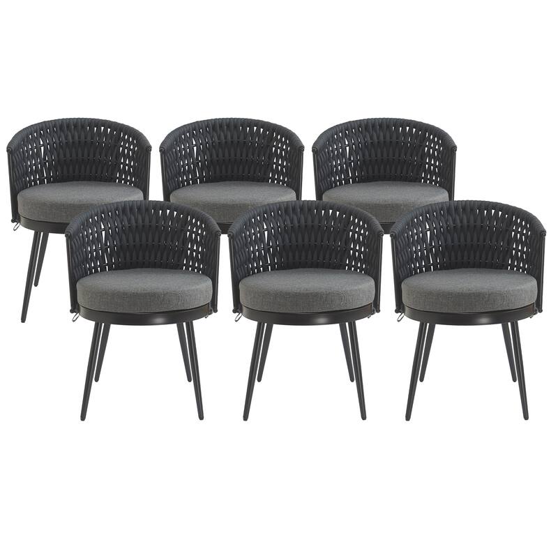 Roomfitters Metal Patio Dining Chairs with Rope Weave and Weather-Resistant Cushions for Garden Use, Set of 2