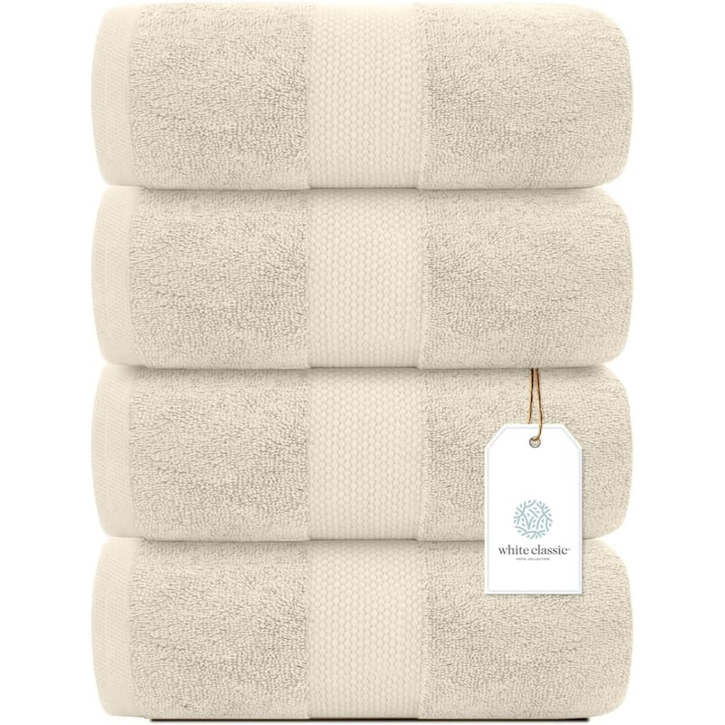 White Classic Luxury Cotton Bath Towel 27x54 - Set of 4
