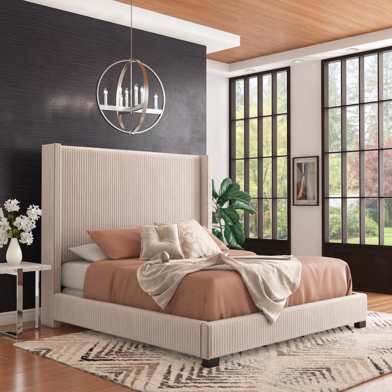 Judith Pleated Velvet Upholstered Wingback Bed by iNSPIRE Q Modern