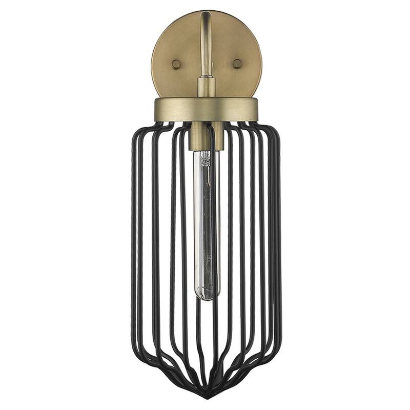 Modern Gold and Black Wall Sconce with Metal Cage Shade and Hardwired Light Fixture E26 Base - 17" H x 6.25" W x 9" D