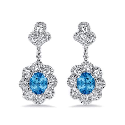 Auriya 6 3/8ct Fancy Oval-cut Topaz Halo Diamond Drop Earrings 2ctw 18k Gold