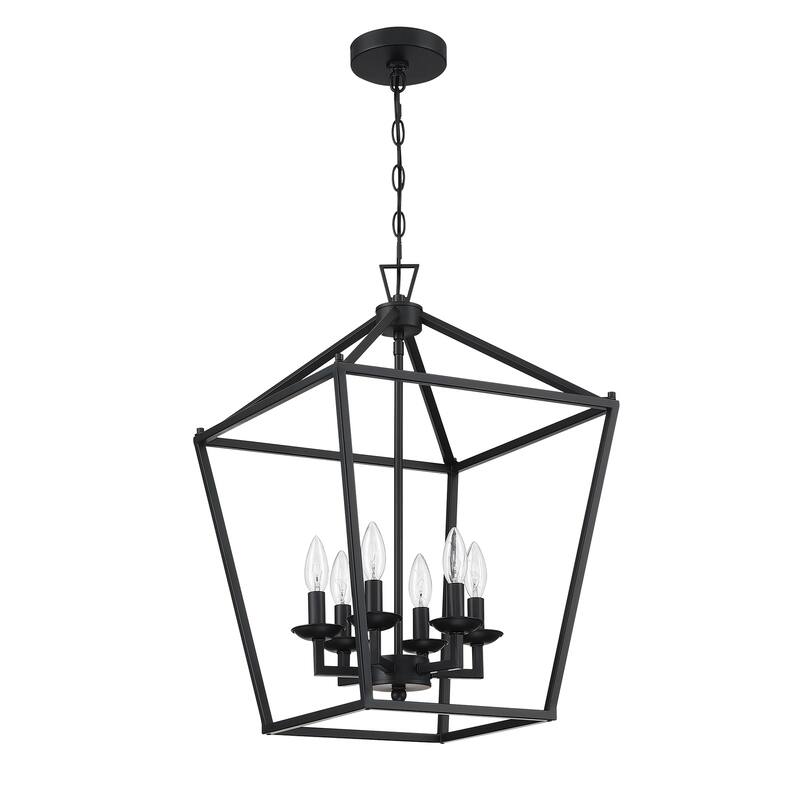 4 or 6-light pendant with steel cage shade and soft gold / Black finish