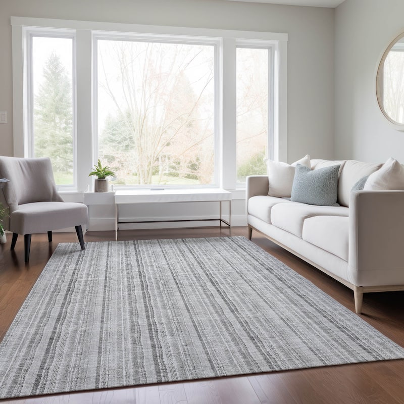 Machine Washable Indoor/ Outdoor Stripe Chantille Rug