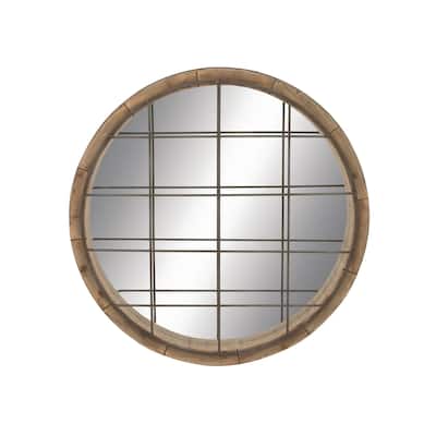 Wood Room Wall Mirror with Grid - Brown - Roche River Decor