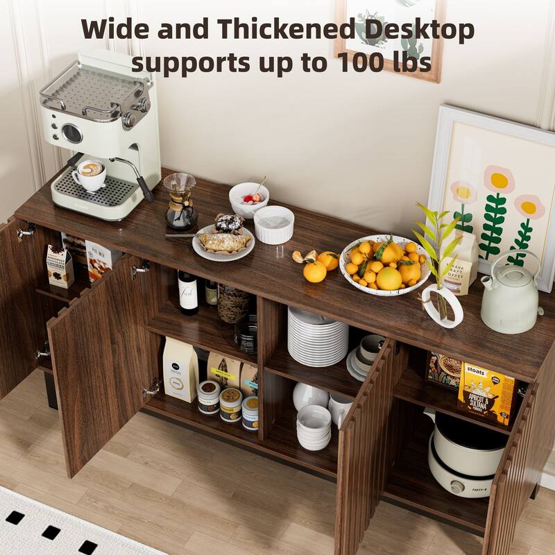Fluted Sideboard Buffet Cabinet with 4 Doors, Modern Storage Credenza with Adjustable Shelves for Dining Room & Entryway