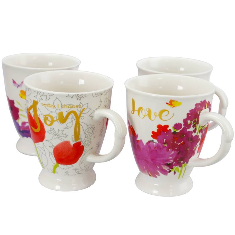 515 ML Ounce Flower Blossom Cup 4 Designs Set - Multi - 4 Piece