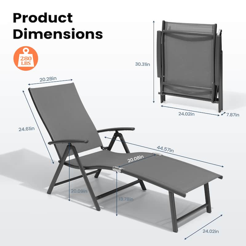 Pellebant 2PCS Adjustable Aluminum Patio Chaise Lounge Chair