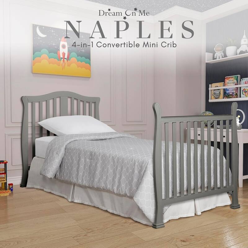 Dream On Me Addison 4-in-1 Convertible Mini Crib, Cool Grey