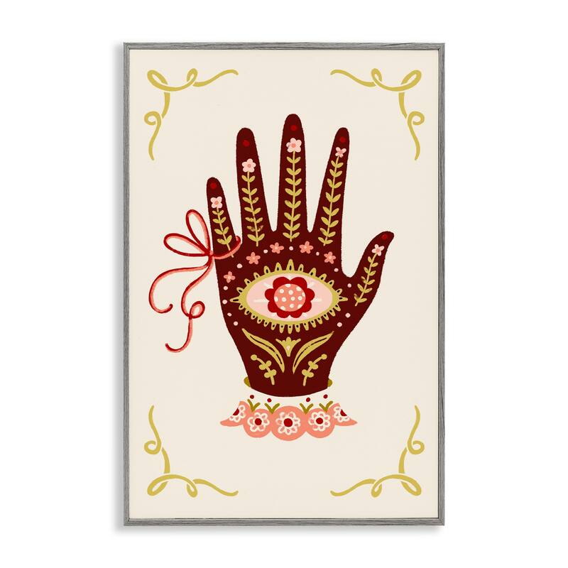 Stupell Boho Folk Style Hand Framed Giclee Art Design By Hannah Moren - 20 x 30 - Grey
