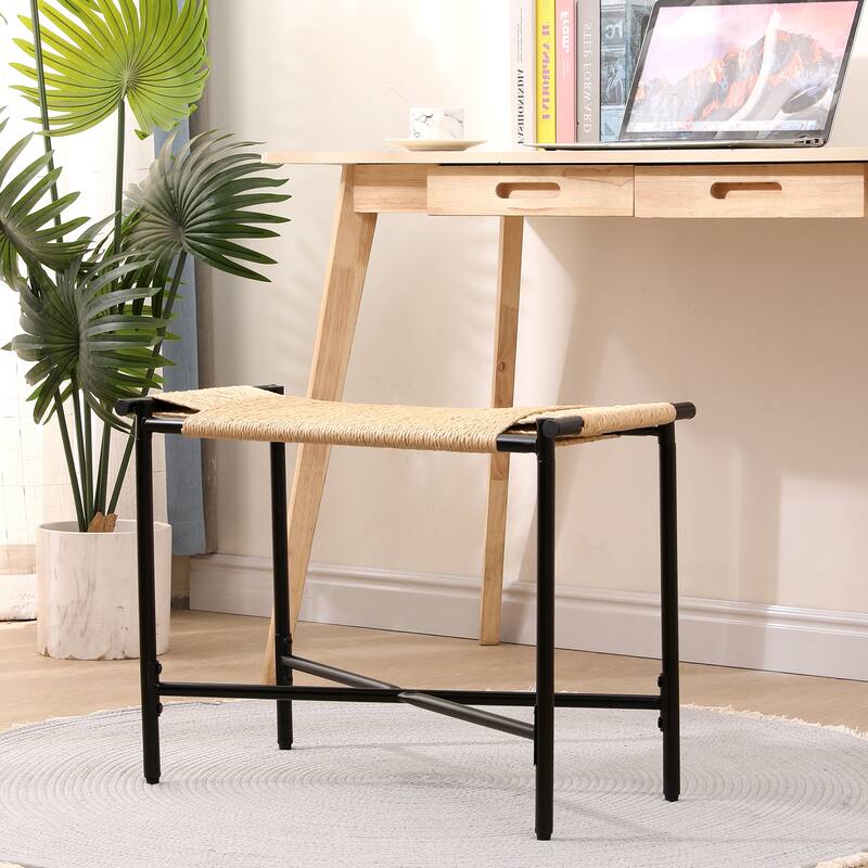 Natural Handwoven Paper Rope Vanity Stool & Entryway Ottoman - browm - N/A