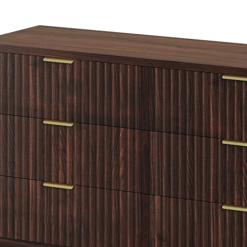 Moasis 6-drawer Dresser Double Chest of Drawer Dresser with Fluted Panel