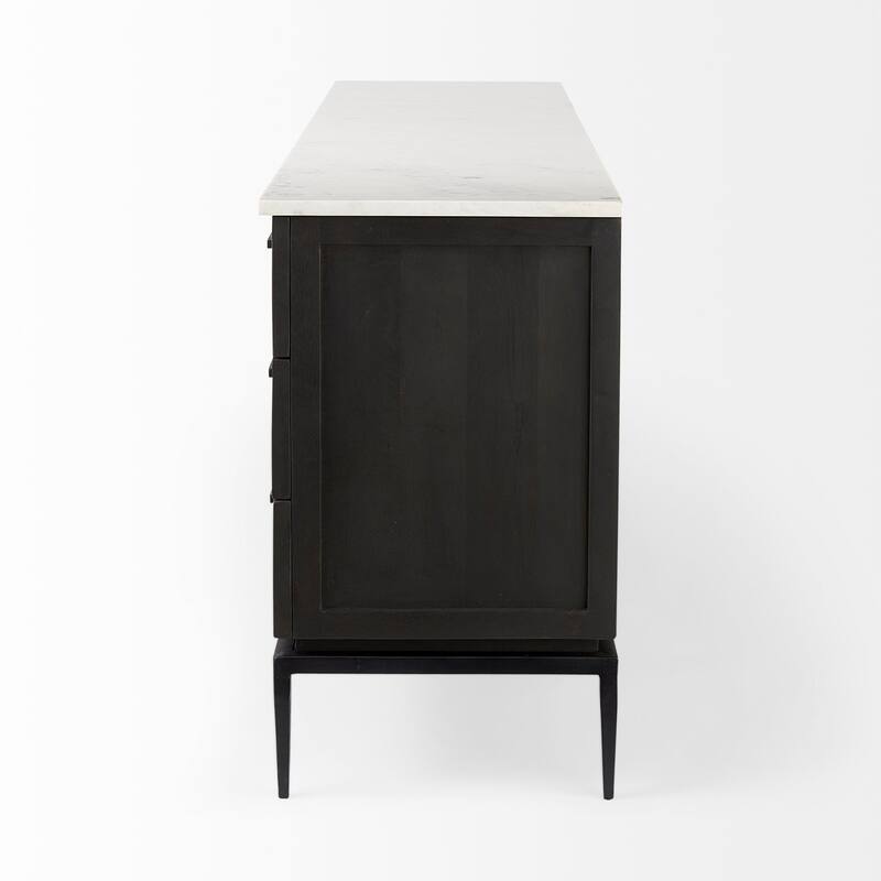 Divina Dark Brown Wood w/ White Marble Top and Black Metal Base Sideboard - 71.0L x 18.5W x 32.0H
