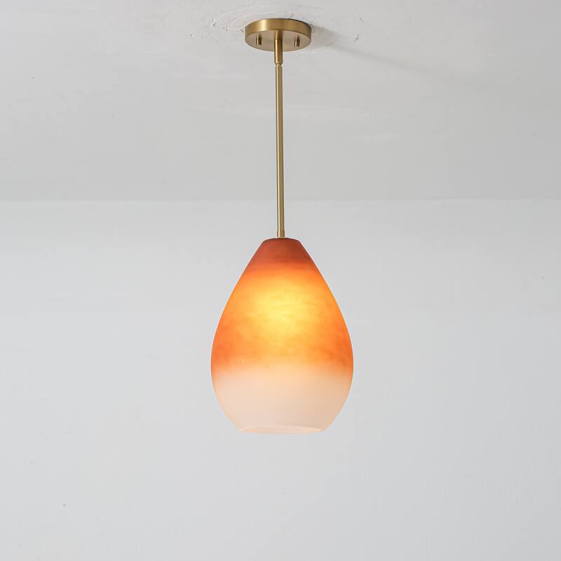 1-Light Boho Brass & Hand-Blown Glass Pendant Light for Bedroom or Dining Room - 1 Light - 1 Light - Gold