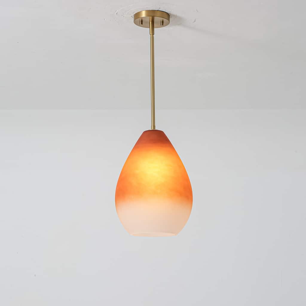 1-Light Boho Brass & Hand-Blown Glass Pendant Light for Bedroom or Dining Room - 1 Light