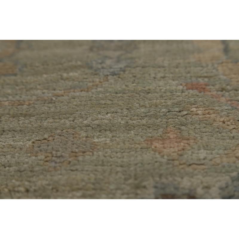 Vegetable Dye Green Oushak Turkish Runner Rug Handmade Wool Carpet - 3'2" x 12'0"