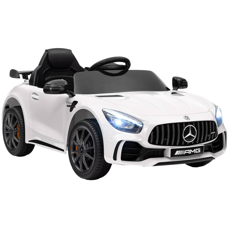 Mercedes-Benz AMG GTR Licensed 12V Kids Electric Ride-On Car with Remote Control, Music, Lights & 3 Speeds - White - White