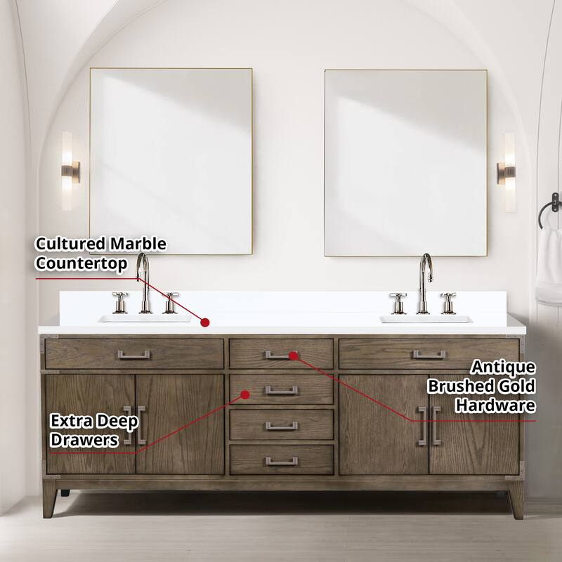 Laurel 60 in W x 22 in D Black Oak Double Bath Vanity, Cultured Marble Top, and 28 in Mirrors