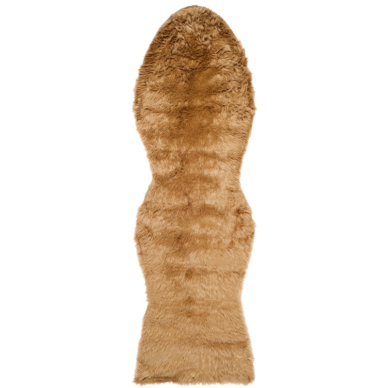 SAFAVIEH, Faux Sheep Idith Shona 2.4-inch Thick Rug - 2'6" x 6' Runner - Camel