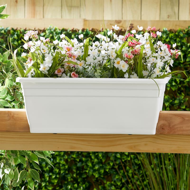 HC Companies Heavy Duty 24 Inch Deck Rail Box Planter with Drainage Holes, White - 1.4