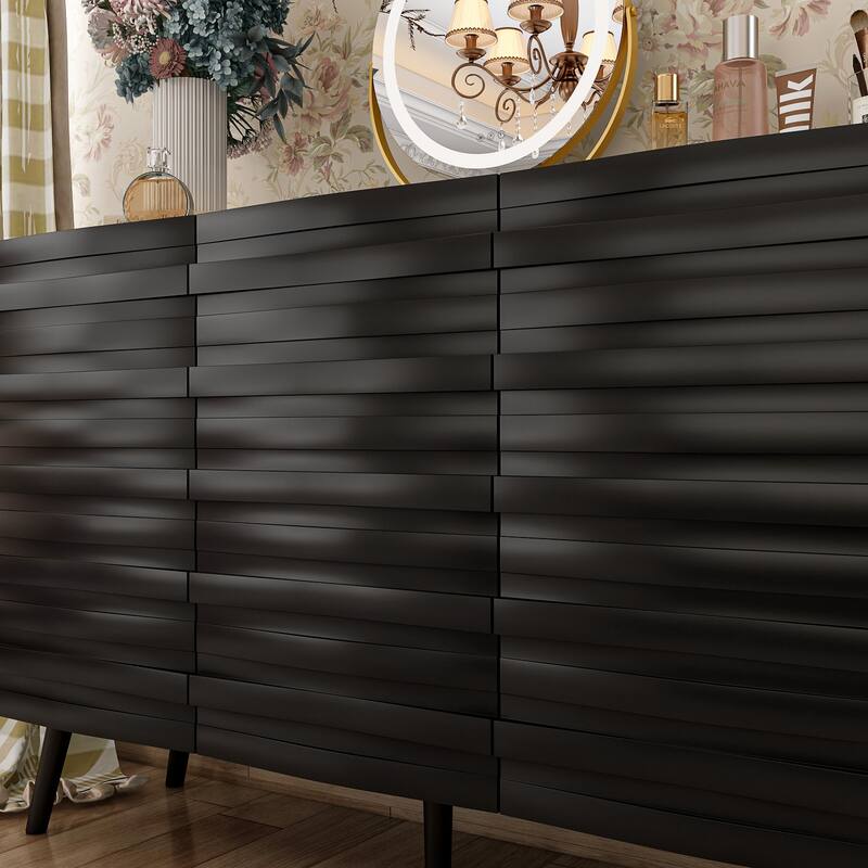 Contemporary Buffet Cabinet Side Table Bookshelves Lacquer Carved Door